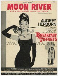 1m332 BREAKFAST AT TIFFANY'S sheet music '61 classic art of elegant Audrey Hepburn, Moon River!