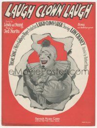 1m387 LAUGH CLOWN LAUGH sheet music '28 great image of Lon Chaney in clown makeup, the title song!
