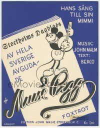 1m396 MICKEY MOUSE Swedish sheet music '31 great cartoon image with pie-cut eyes playing banjo!