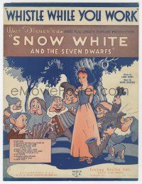 1m417 SNOW WHITE & THE SEVEN DWARFS sheet music '37 Disney cartoon classic, Whistle While You Work