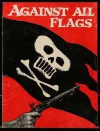 1m071 AGAINST ALL FLAGS English trade ad '52 art of Errol Flynn & Maureen O'Hara + pirate flag!