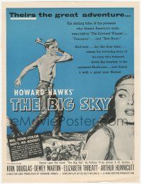 1m087 BIG SKY trade ad '52 Howard Hawks, art of shirtless Kirk Douglas with hatchet!
