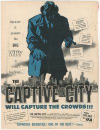 1m094 CAPTIVE CITY trade ad '52 cool artwork of giant gangster looming over city, film noir!