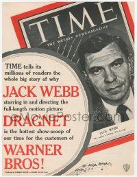 1m105 DRAGNET trade ad '54 art of Jack Webb as detective Joe Friday on the cover of Time Magazine!