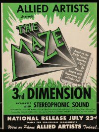 1m138 MAZE trade ad '53 3-D horror based on the world famous suspense classic by Maurice Sandoz!