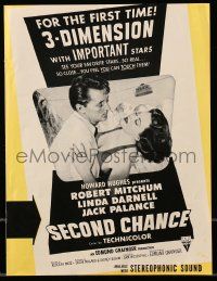 1m158 SECOND CHANCE 3D trade ad '53 great art of Robert Mitchum manhandling sexy Linda Darnell!