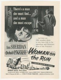 1m174 WOMAN ON THE RUN trade ad '50 Ann Sheridan must find one man & escape another, film noir!