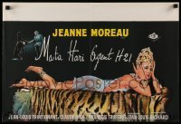 1p139 MATA HARI, AGENT H21 Belgian '64 art of sexy spy Jeanne Moreau laying across a tiger pelt!