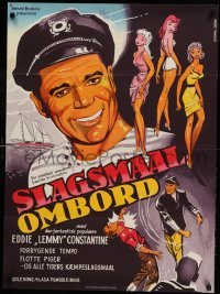 1p324 DISHONORABLE DISCHARGE Danish '58 colorful art of Eddie Constantine & sexy girls!