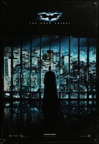 1p207 DARK KNIGHT teaser DS English 1sh '08 Christian Bale as Batman looking over city!