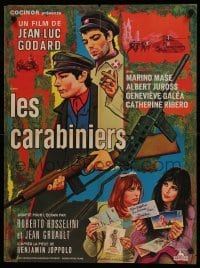 1p844 CARABINEERS French 22x30 '63 Jean-Luc Godard's Les Carabiniers, cool art by Jean Barnoux!