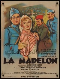 1p881 LA MADELON French 23x30 '55 art of top stars surrounded by ribbon of flags!