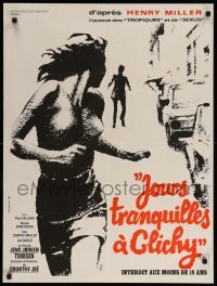 1p909 QUIET DAYS IN CLICHY French 24x32 '71 Paul Valjean, sexy Loris art of woman running!