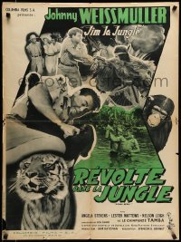1p918 SAVAGE MUTINY French 24x32 '56 art of Johnny Weissmuller as Jungle Jim fighting, cool tiger!