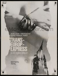 1p940 TRANS-EUROP-EXPRESS French 24x31 '68 Jean-Louis Trintignant, Pisier, white title design!