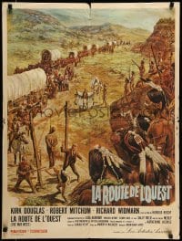1p947 WAY WEST French 24x31 '67 Kirk Douglas, Robert Mitchum, Widmark, art of frontier justice!
