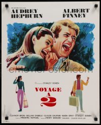 1p996 TWO FOR THE ROAD French 18x24 '67 laughing Audrey Hepburn & Albert Finney by Grinsson!