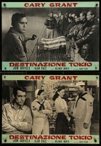 1p625 DESTINATION TOKYO set of 2 Italian 19x27 pbustas R60s Cary Grant & Garfield in World War II!