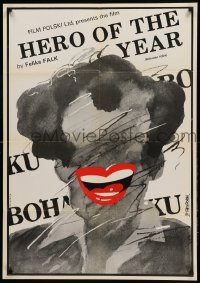 1p269 HERO OF THE YEAR export Polish 26x38 '87 crazy art of smiling woman by Waldemar Swierzy!