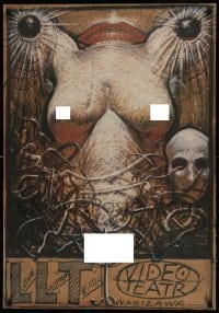 1p277 LLT VIDEO TEATR Polish 25x36 '89 Franciszek Starowieyski art of nude woman & skull!