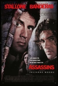 1r490 ASSASSINS DS 1sh '95 cool image of Sylvester Stallone, Antonio Banderas & Julianne Moore!