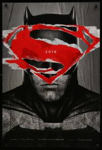 1r507 BATMAN V SUPERMAN teaser DS 1sh '16 cool close up of Ben Affleck in title role under symbol!