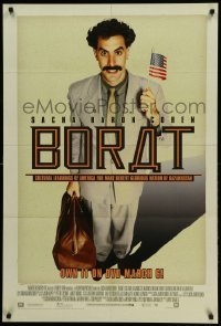 1r158 BORAT 27x40 video poster '06 Sacha Baron Cohen mockumentary w/ wacky 'Cyrillic' title!