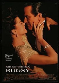 1r162 BUGSY 27x38 video poster '91 close-up of Warren Beatty embracing Annette Bening!