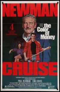 1r168 COLOR OF MONEY 27x41 video poster '86 Tanenbaum artwork of Newman & Tom Cruise playing pool!