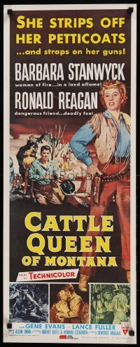 1r246 CATTLE QUEEN OF MONTANA 14x36 commercial poster '81 cowgirl Barbara Stanwyck, Ronald Reagan!