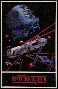 1r297 RETURN OF THE JEDI 22x34 commercial poster '83 huge space battle in front of the Death Star!