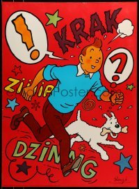 1r322 TINTIN 25x34 Danish commercial poster '70 Herge's classic character running w/dog!