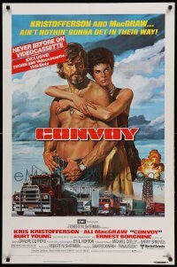 1r169 CONVOY 27x41 video poster '78 art of barechested trucker Kris Kristofferson & sexy Ali McGraw!