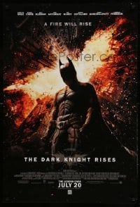 1r577 DARK KNIGHT RISES advance DS 1sh '12 Christian Bale as Batman, a fire will rise!