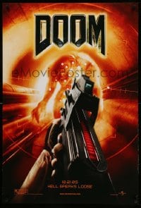 1r591 DOOM teaser DS 1sh '05 Hell Breaks Loose, cool sci-fi image of monster & futuristic gun!