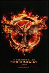 1r663 HUNGER GAMES: MOCKINGJAY - PART 1 teaser DS 1sh '14 logo, fire burns brighter in the darkness