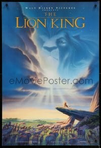 1r731 LION KING DS 1sh '94 Disney Africa jungle cartoon, Simba on Pride Rock with Mufasa in sky!