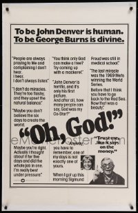 1r795 OH GOD 1sh '77 George Burns & John Denver ultra rare teaser with quotes from George Burns!