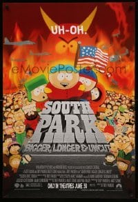 1r901 SOUTH PARK: BIGGER, LONGER & UNCUT advance DS 1sh '99 Parker & Stone animated musical!