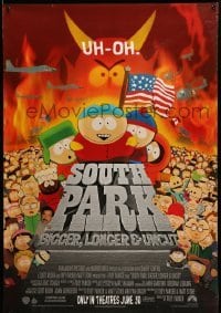 1r902 SOUTH PARK: BIGGER, LONGER & UNCUT int'l advance DS 1sh '99 Parker & Stone animated musical!