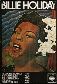 1r093 BILLIE HOLIDAY 19x27 music poster '70s art of the legendary singer with flowers in her hair!