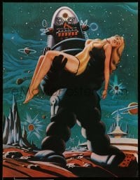 1r375 FORBIDDEN PLANET 2-sided 17x22 special '70s art of Robby the Robot carrying sexy Anne Francis