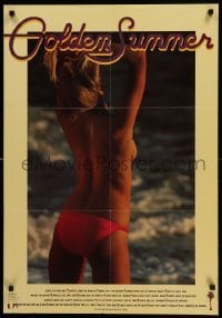 1r100 GOLDEN SUMMER 23x33 music poster '76 very sexy topless blonde on the beach in pink bikini!