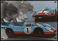 1r050 GULF PORSCHE 917 2-sided 24x33 advertising poster '70s Jo Siffert & schematic of racer!