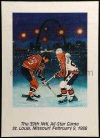 1r402 MARIO LEMIEUX/WAYNE GRETZKY 20x28 special '90s hockey image of the two facing off!