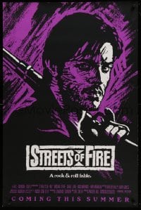 1r938 STREETS OF FIRE advance 1sh '84 Walter Hill, cool purple dayglo Riehm art!