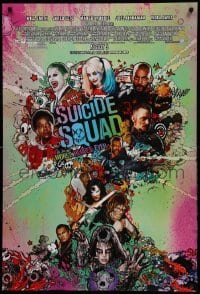 1r939 SUICIDE SQUAD advance DS 1sh '16 Smith, Leto as the Joker, Robbie, Kinnaman, cool art!