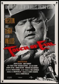 1r961 TOUCH OF EVIL heavy stock 1sh R98 close-up of Orson Welles, Charlton Heston & Janet Leigh!