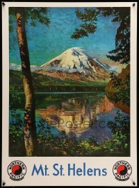 1r122 NORTHERN PACIFIC MT. ST. HELENS REPRO 21x29 travel poster '80s Krollmann art before eruption!