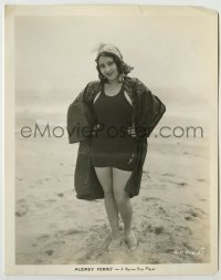 1s092 AUDREY FERRIS 8x10.25 still '20s full-length smiling portrait in swimsuit on the beach!